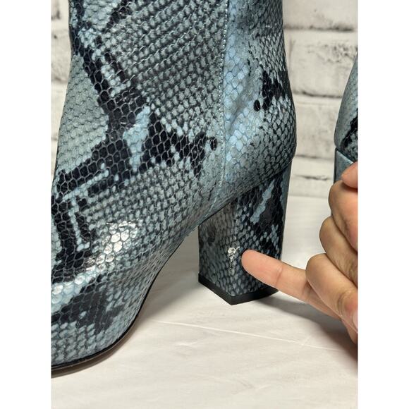 Paris Texas Knee High Blue Python embossed leather boots Block Heel Size 37 - Picture 5 of 12